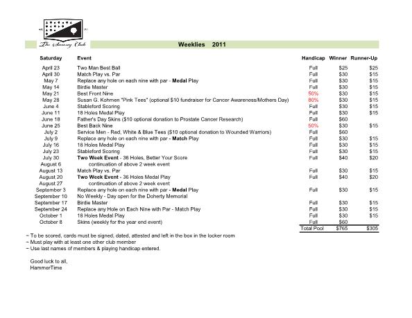 weeklies schedule